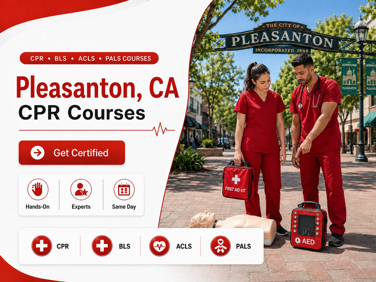 Adult CPR and first aid certification course in Pleasanton, CA