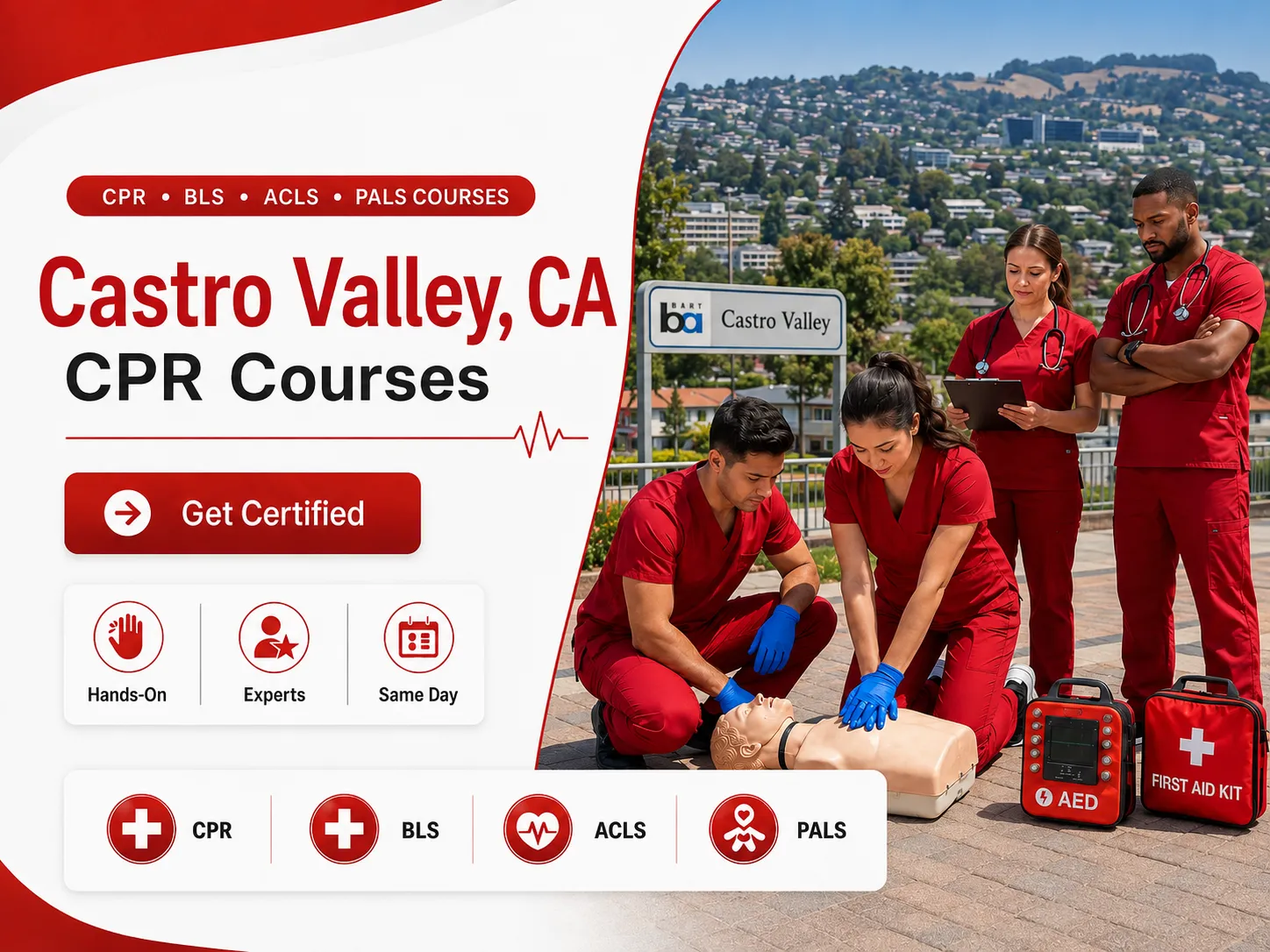 CPR mannequin practice during BLS certification class in Castro Valley, CA