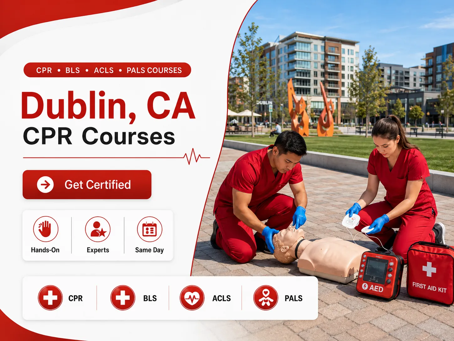 CPR mannequin practice during BLS certification class in Dublin, CA