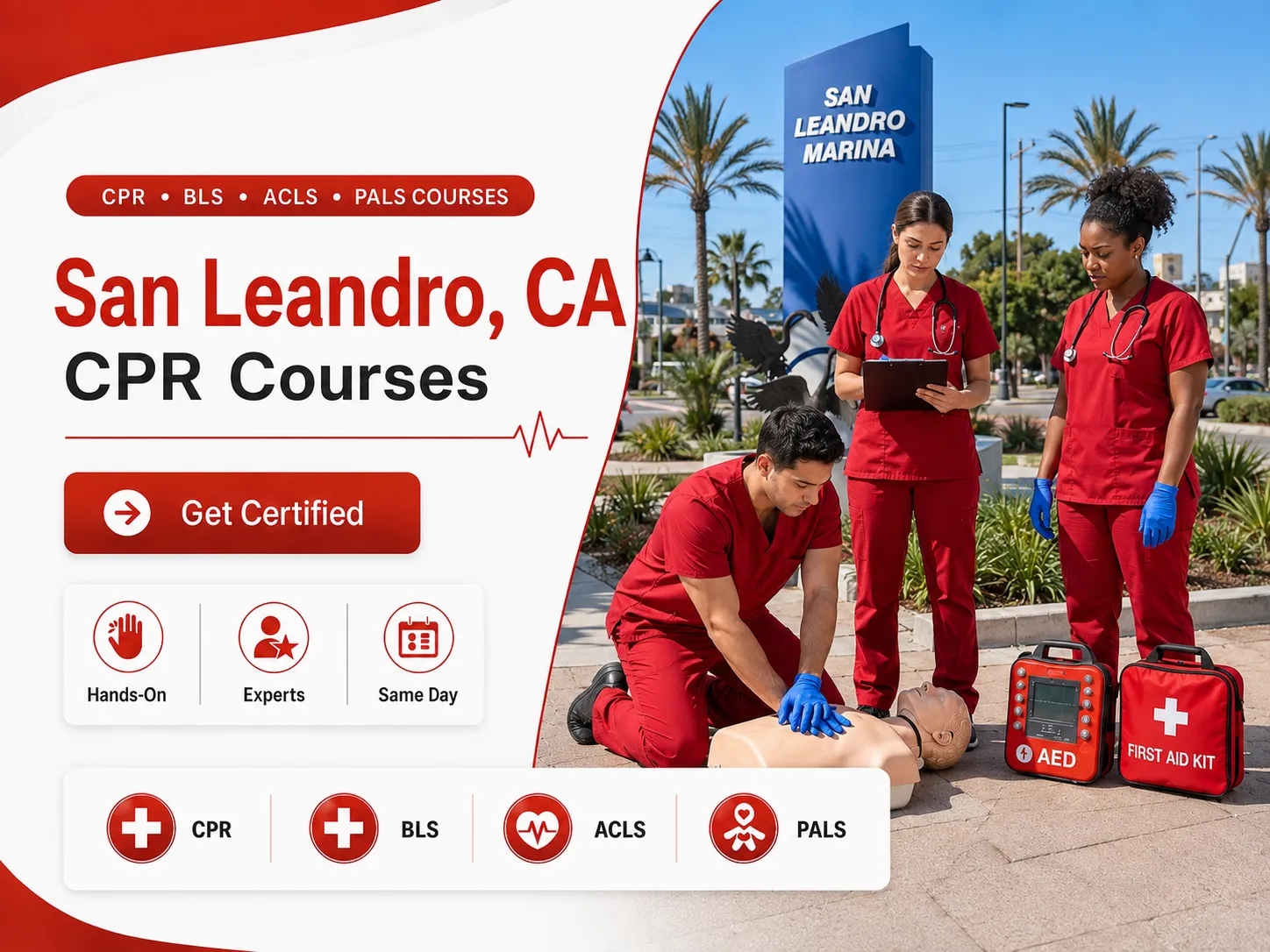 Hands-on AED and CPR training course in San Leandro, CA