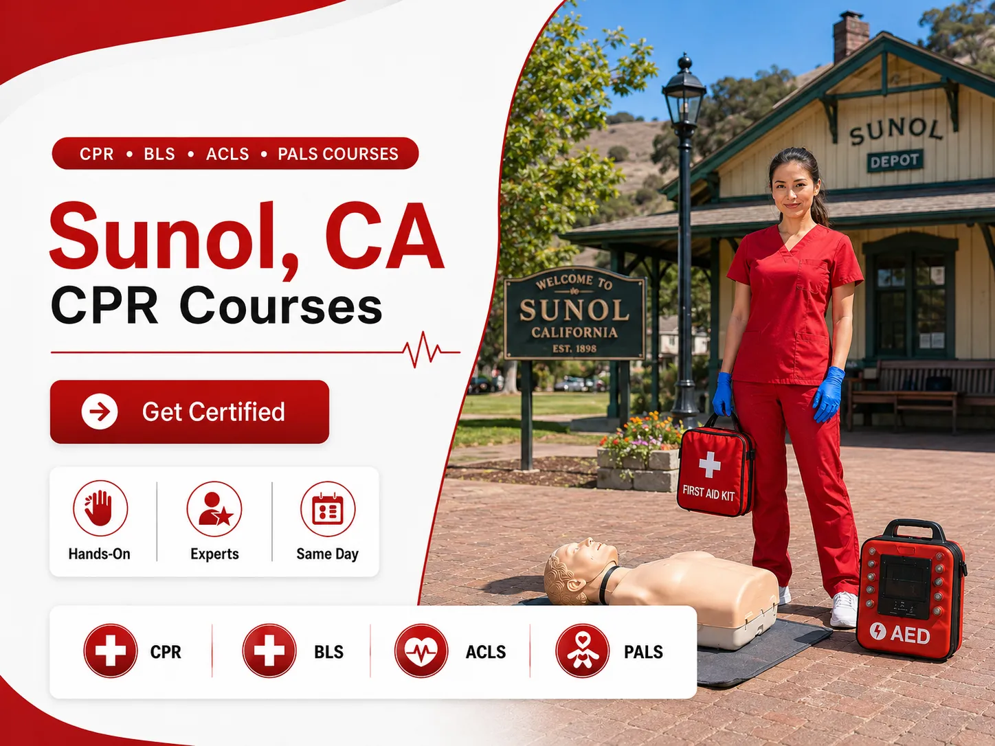 Hands-on AED and CPR training course in Sunol, CA